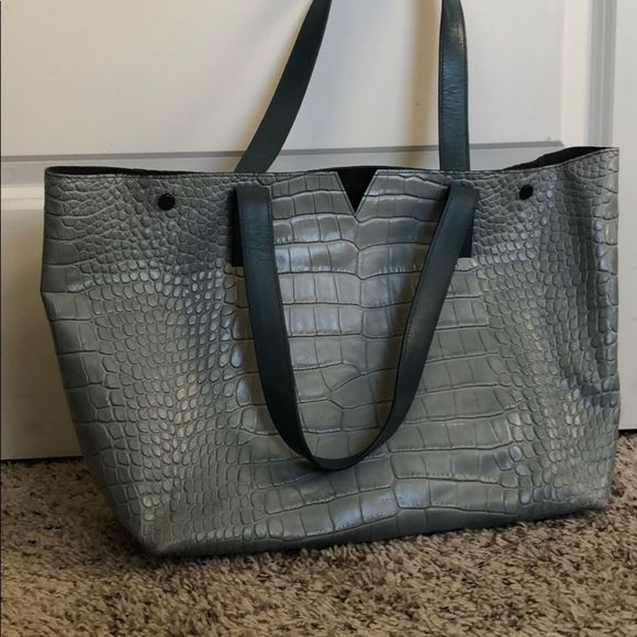Vince Croc V Tote in Light Teal - Picture 2 of 5